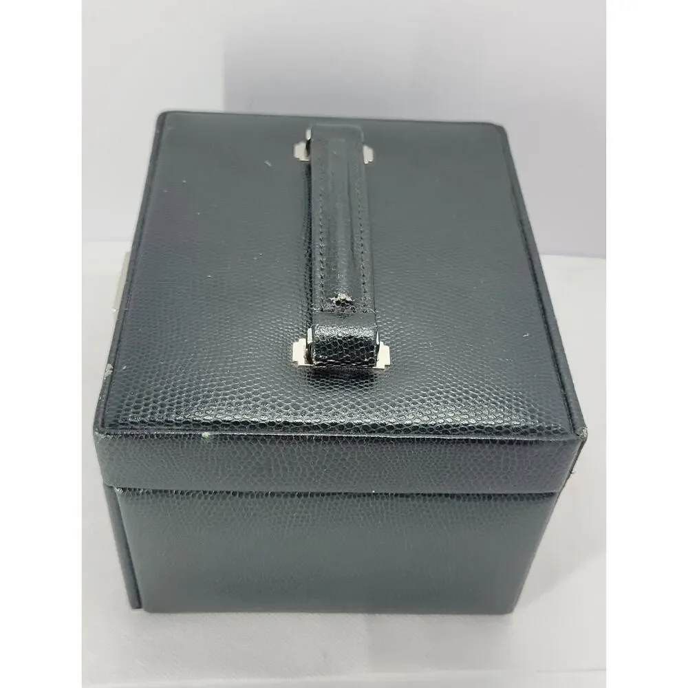 Dark Green Jewelry Box Mirror 2 Drawers Lock Key Carrying Case Organizer